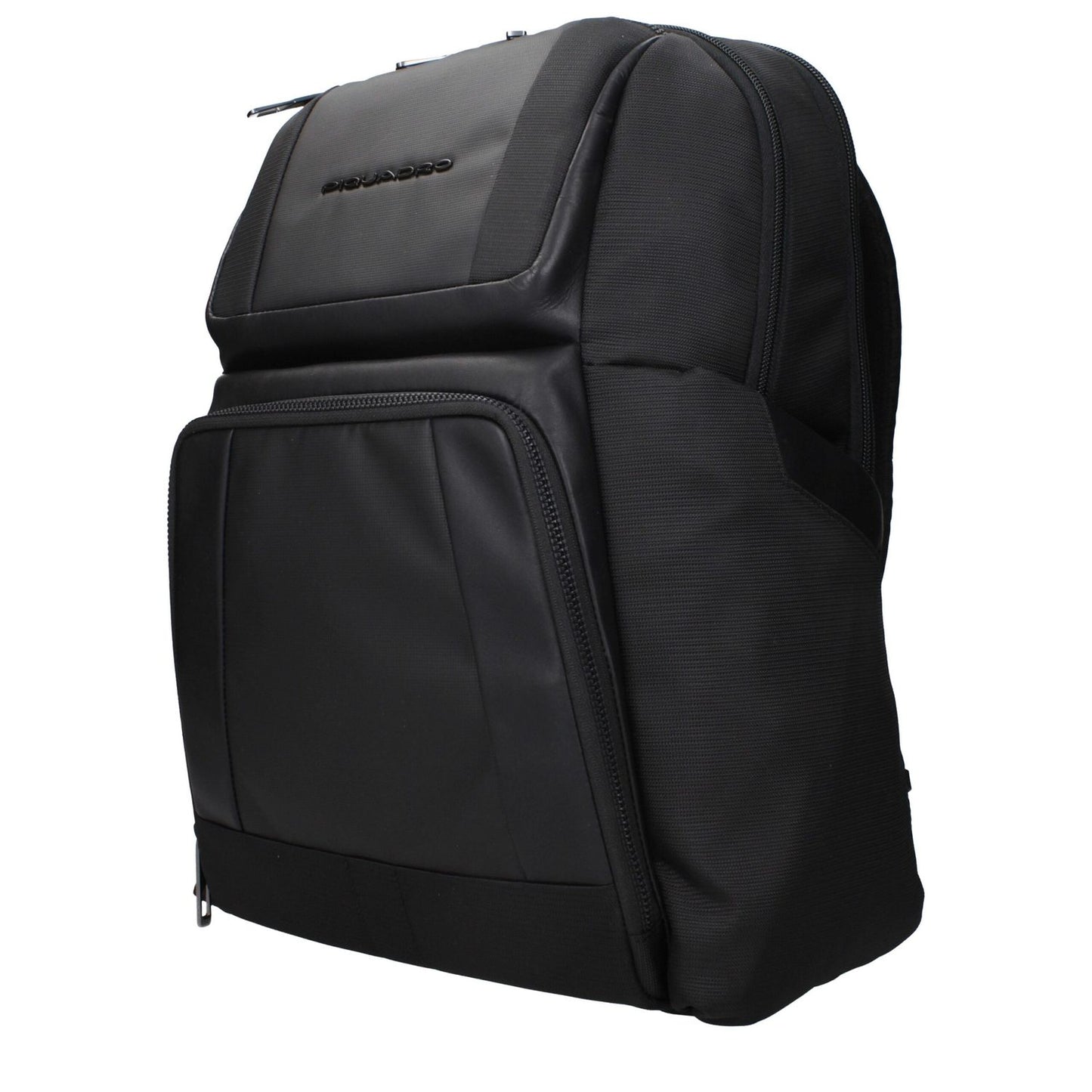 Piquadro Black Nylon Backpack with adjustable straps and iPad/PC cases, featuring front and back logos, MPN CA6220W120N, code F84161.