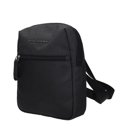 Piquadro Black Fabric Crossbody Bag with front logo and adjustable shoulder strap featuring a sleek, minimalist design.
