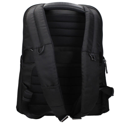 Back view of Piquadro Black Nylon Backpack with adjustable straps and padded back.