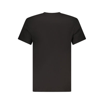 Back view of Tommy Hilfiger Black Cotton Men T-Shirt, showcasing the classic black crewneck design made from 95% regenerative cotton.