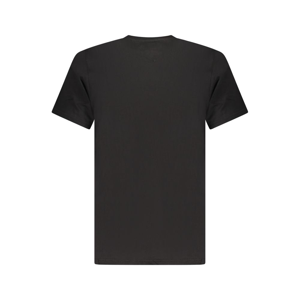Tommy Hilfiger Black Cotton Men T-Shirt, eco-friendly fashion with crew neck and branding for stylish looks.