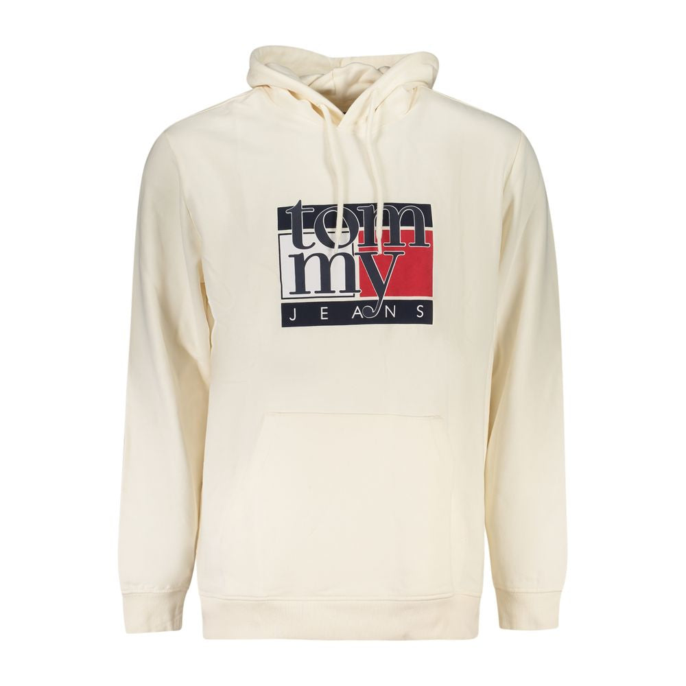 Tommy Hilfiger White Cotton Men Sweater with logo print, eco-friendly hoodie for stylish streetwear.