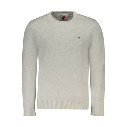 Tommy Hilfiger Gray Cotton Men Sweater, long-sleeved with crew neck, organic cotton, featuring iconic logo and trendy design.