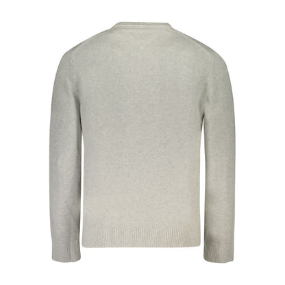 Tommy Hilfiger Gray Cotton Men Sweater with crew neck, long sleeves, and signature logo. Back view showcasing quality craftsmanship.