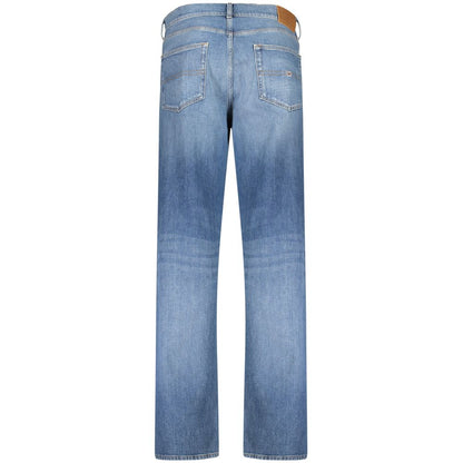 Tommy Hilfiger Blue Cotton Men Jeans with faded effect and embroidered logo, showcasing back view.