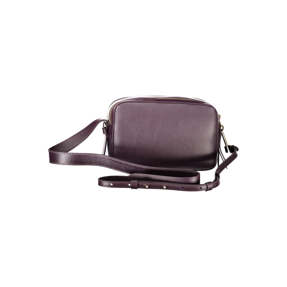 Coccinelle Purple Leather Women Handbag with adjustable strap and dual compartments, showcasing Italian elegance and bold sophistication.