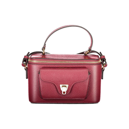 Coccinelle Purple Leather Women Handbag with chic handle and external pocket.