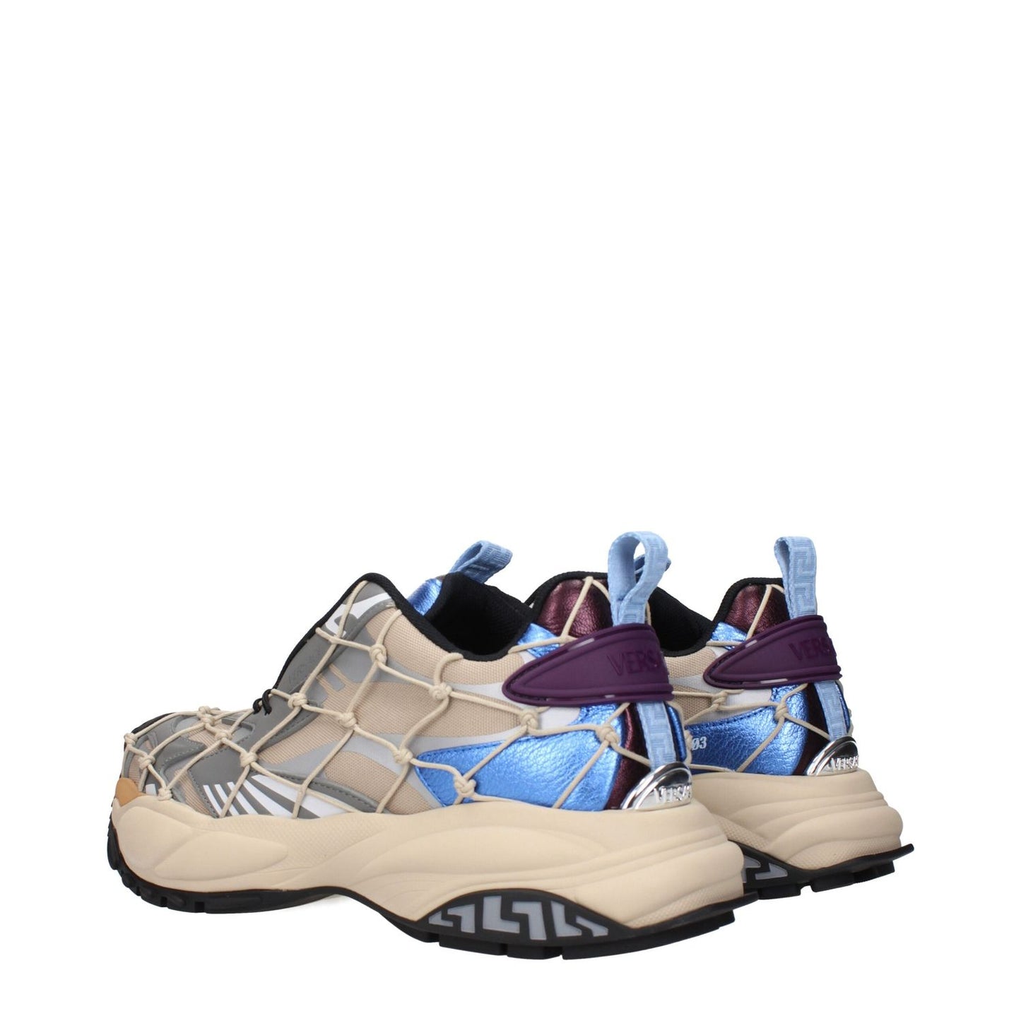 Versace Beige Fabric Sneakers with side and back logo details, MPN 10163071A126826K640, code F84166, stylish modern design.