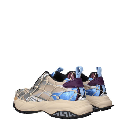 Versace Beige Fabric Sneakers with side and back logo details, MPN 10163071A126826K640, code F84166, stylish modern design.