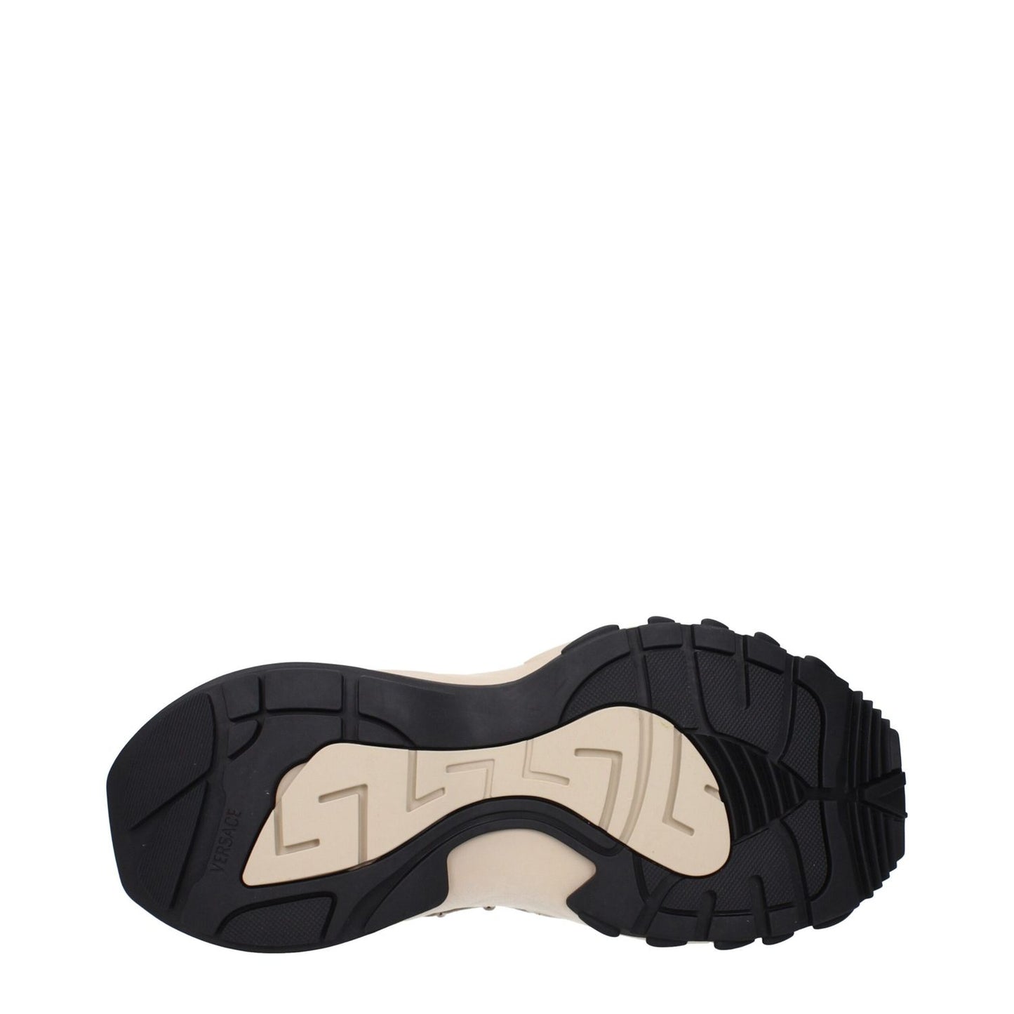 Versace Beige Fabric Sneakers with unique sole design featuring side and back logos.