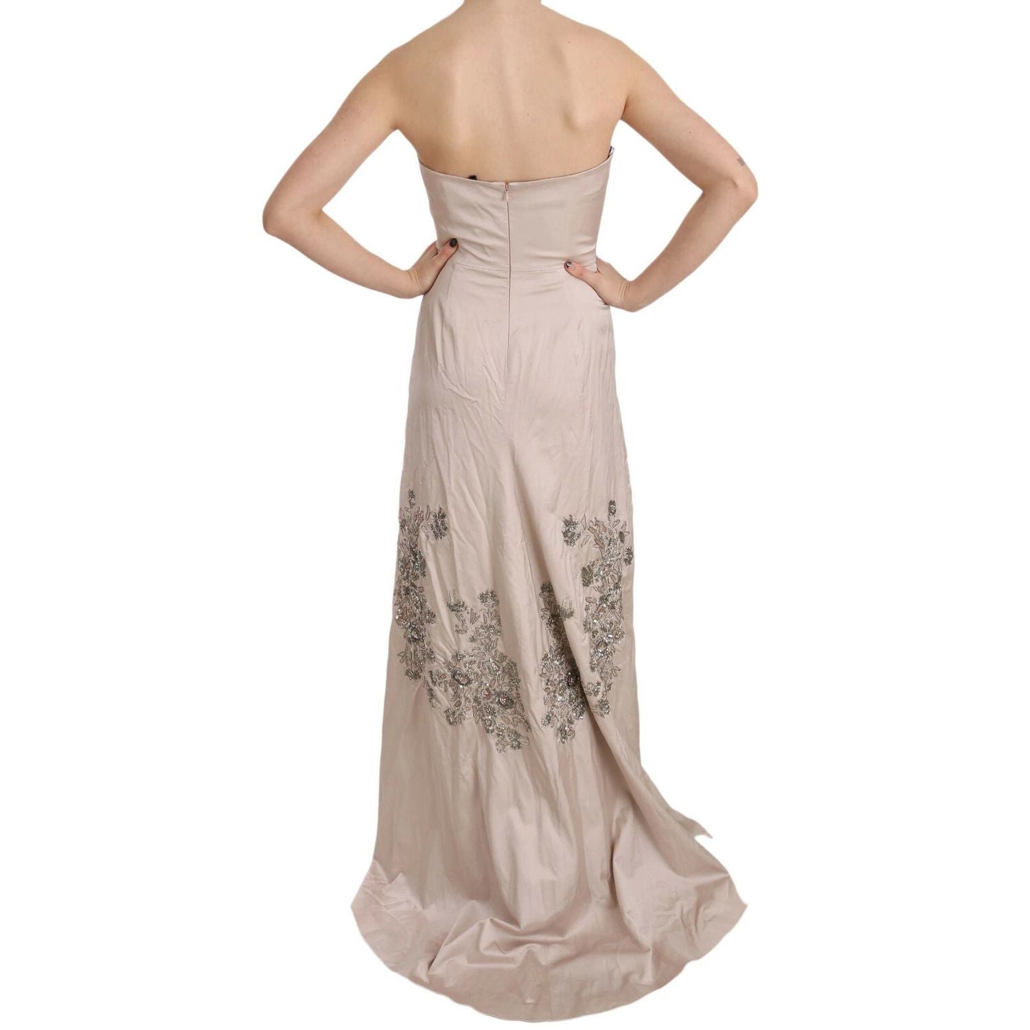 Dolce & Gabbana Beige Sequined Flower Flare Ball Gown Dress