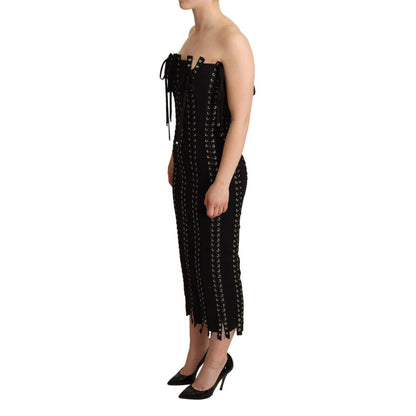 Dolce & Gabbana Black Cady Sleeveless Lace Up Bodycon Dress