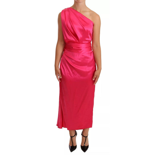 Dolce & Gabbana Pink Sheath Silk Bow Open Shoulder Dress DR28224-38