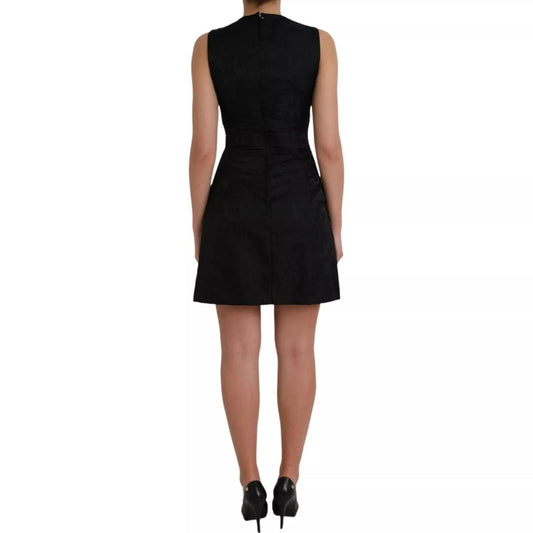 Dolce & Gabbana Black Sleeveless Bodycon A-line Mini Dress with round neck, back zipper closure, and high craftsmanship, rear view.