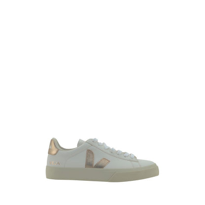 Veja White Calf Leather Bos Taurus Low Top Sneakers with contrasting panels and logo, side view of AW25 calfskin Campo sneakers.