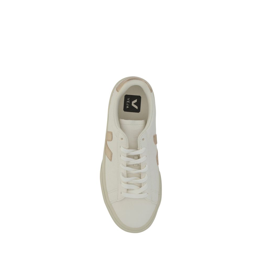 Veja White Calf Leather Bos Taurus Low Top Sneakers top view, featuring round toe and iconic brand logo on side panels.