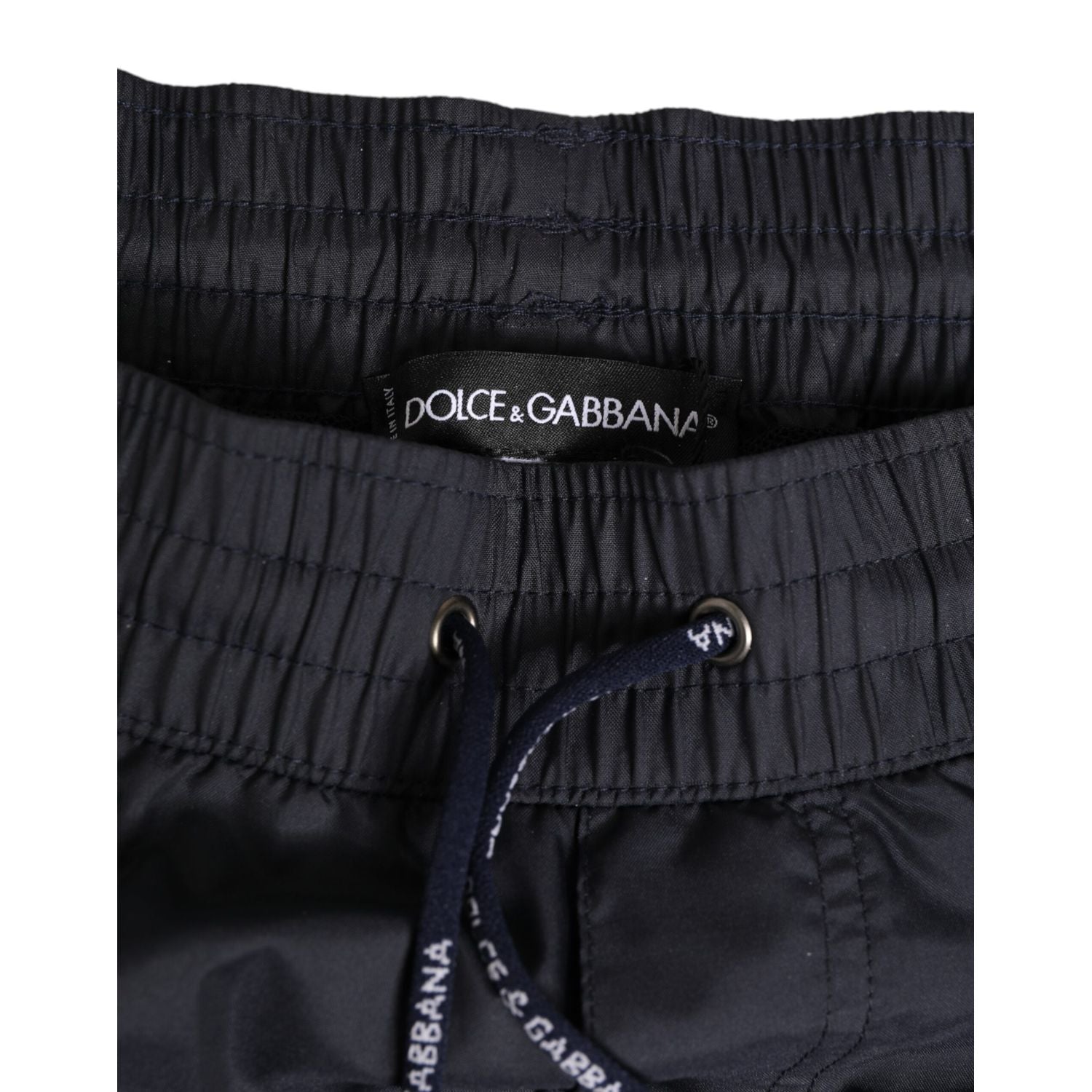 Dolce & Gabbana Black White Polyester Logo Elastic Waistband Swimwear