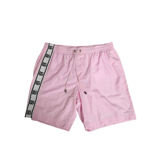 Dolce & Gabbana Pink Nylon Logo Side Stripe Beachwear Men Swimwear