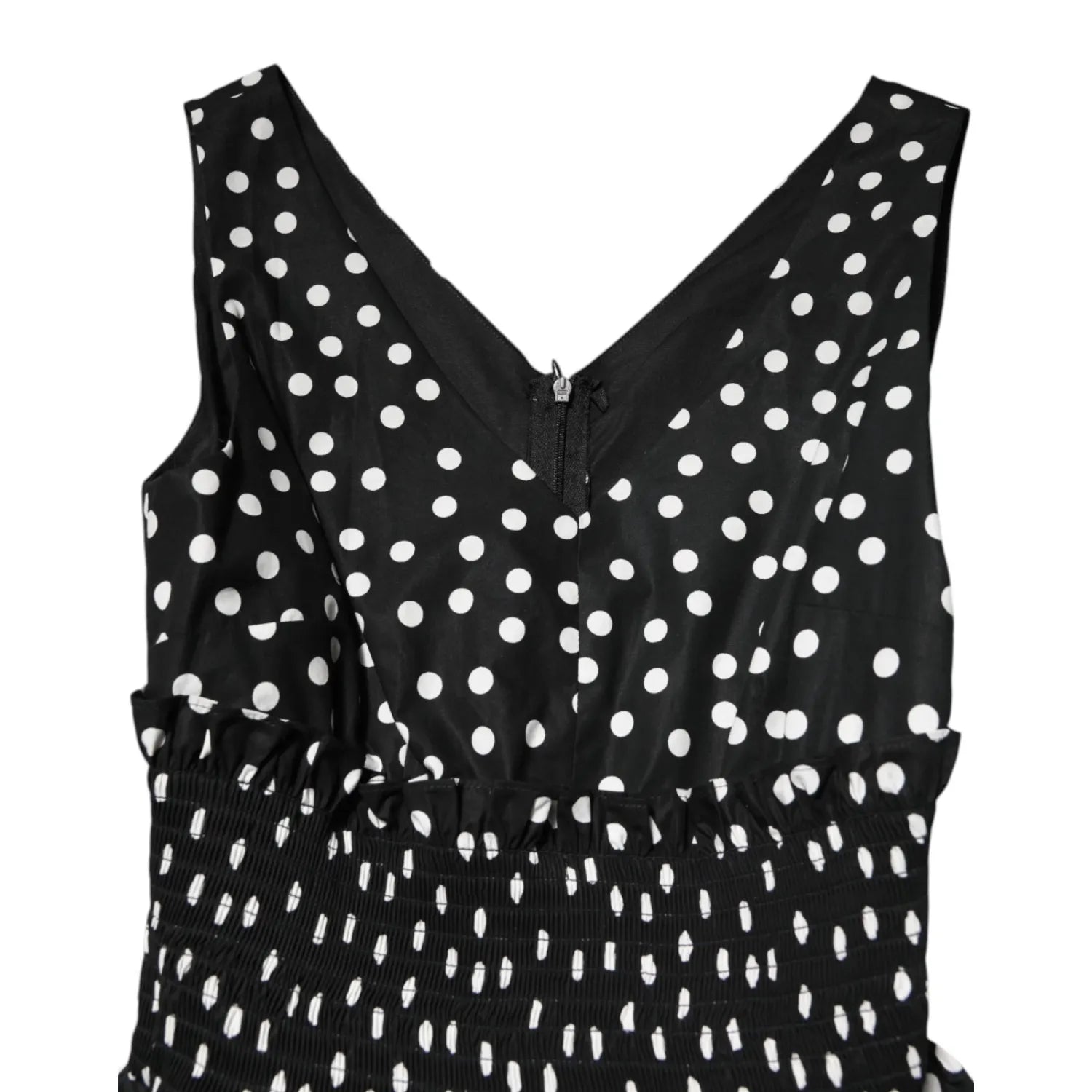 Dolce & Gabbana Black White Cotton Polka Dot Print V Neck Dress
