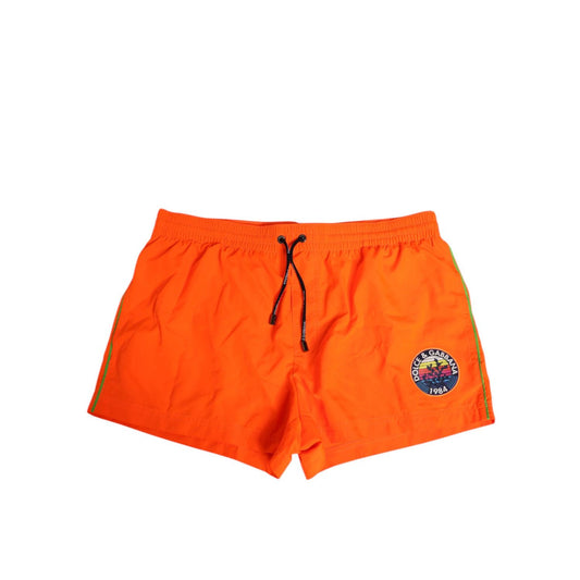 Dolce & Gabbana Orange Polyester Beachwear Men Shorts Swimwear with drawstring and pockets