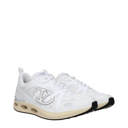 Valentino Garavani White Fabric Athletic Sneakers with logos and rubber sole, featuring a casual lace-up design and round toe.