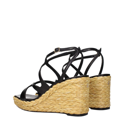 Jimmy Choo Black Leather Wedge Sandals