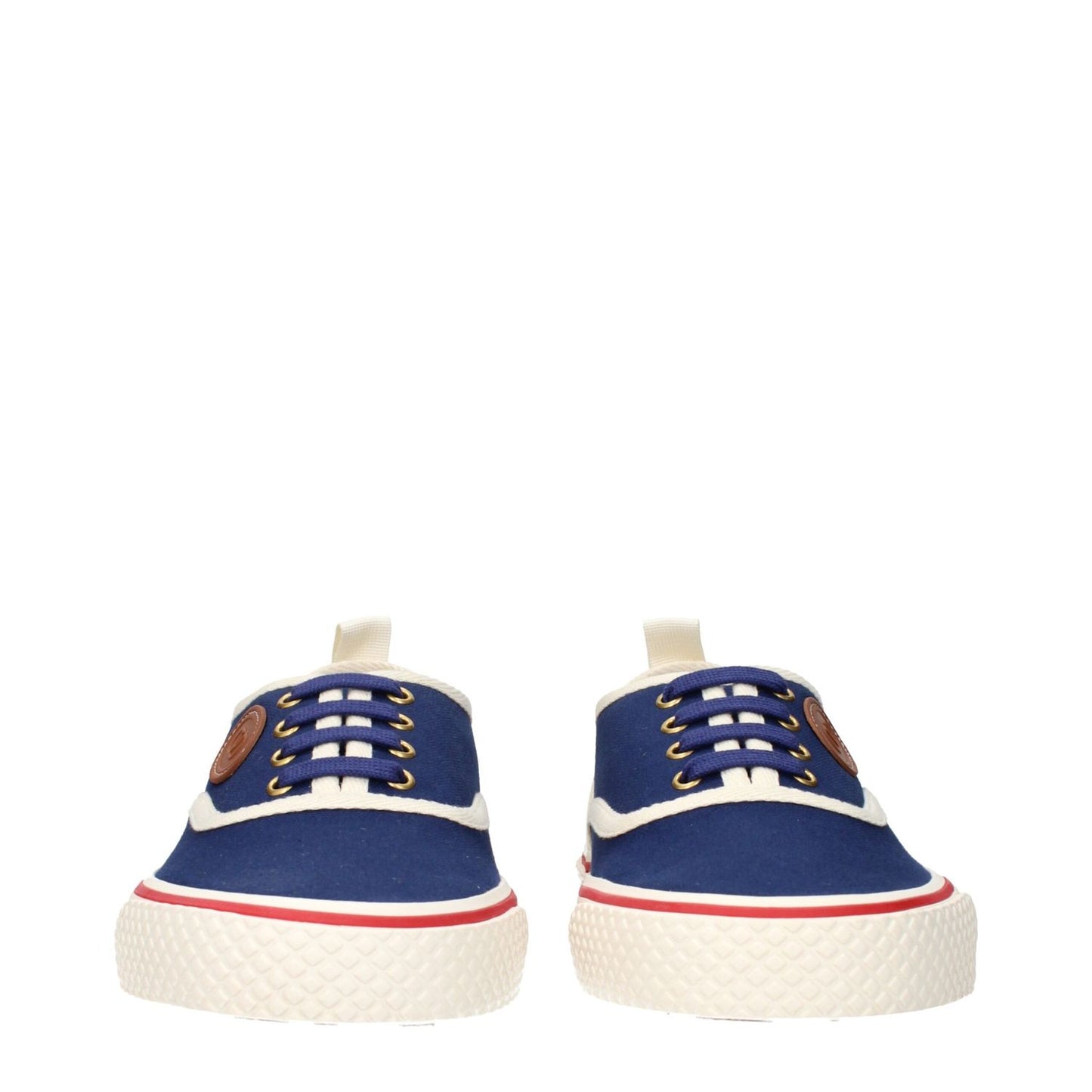 Valentino Garavani Blue Fabric Low Top Sneakers with side and back logos, featuring blue fabric and stylish design for trendy footwear lovers.