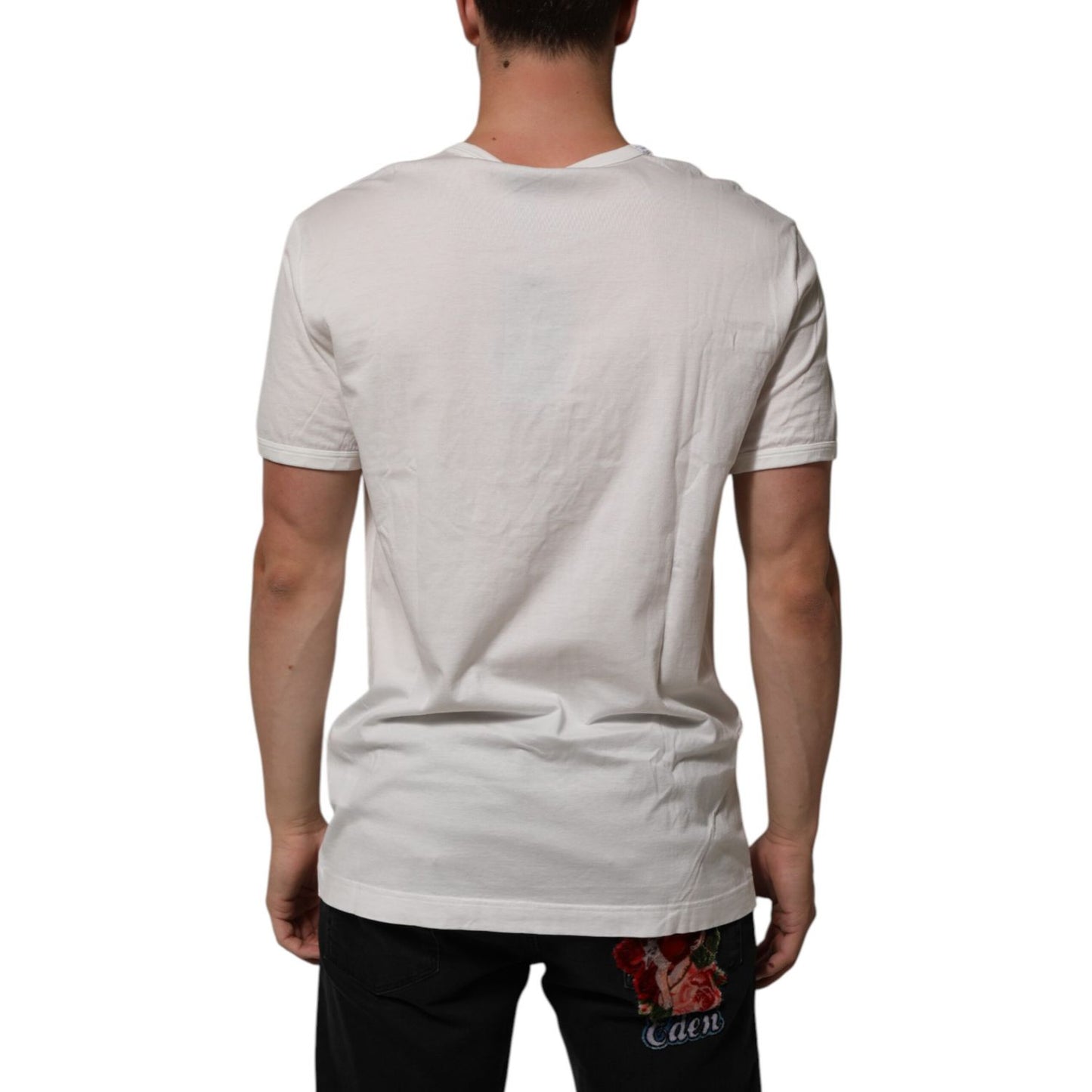 Dolce & Gabbana White Cotton DG Crown Embossed Men T-shirt