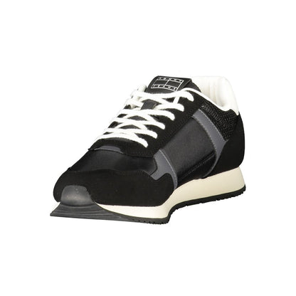 Tommy Hilfiger Black Polyester Men Sneaker with bold contrasting details and iconic logo