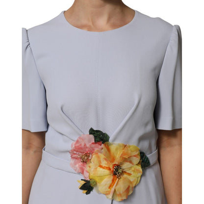 Dolce & Gabbana Light Blue Viscose Blend Floral Applique Dress