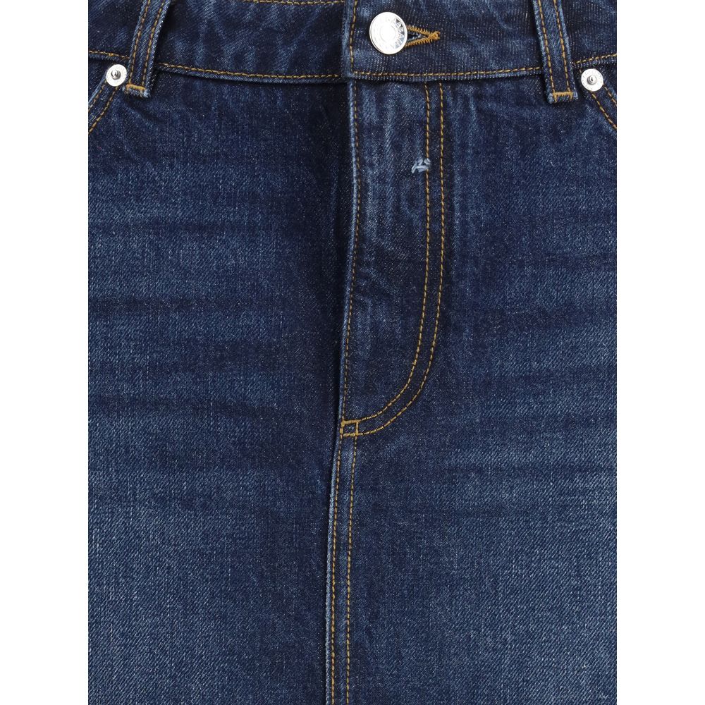 Close-up of Dolce & Gabbana Blue Cotton Mini Skirt with five-pocket design, front zipper, and button closure.