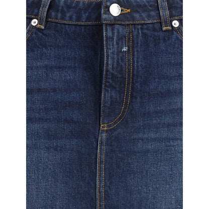 Close-up of Dolce & Gabbana Blue Cotton Mini Skirt with five-pocket design, front zipper, and button closure.