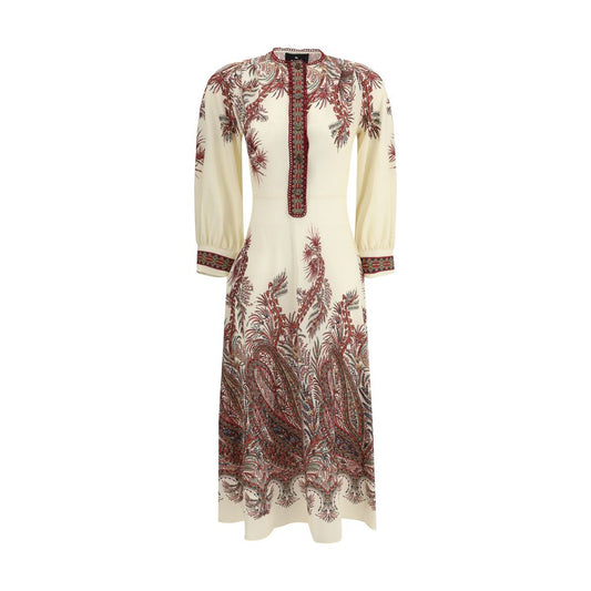 Etro Multicolor Polyester Casual Dress with floral Paisley print, crew neck, balloon sleeves, and metallic Pegasus buttons for elegant style.