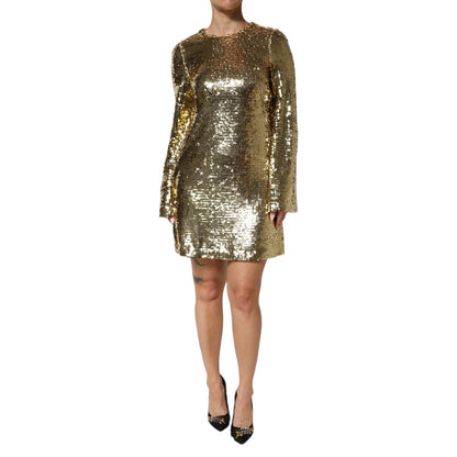 Dolce & Gabbana Gold Sequin Long Sleeve Mini Dress
