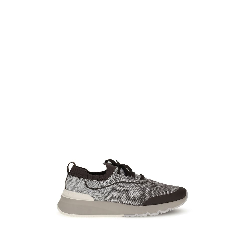 Brunello Cucinelli Gray Cotton Athletic Sneakers featuring techno cotton knit for style and comfort with TPU rubber soles.