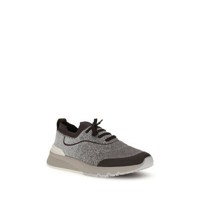 Brunello Cucinelli Gray Cotton Athletic Sneakers featuring lightweight techno cotton knit and durable TPU rubber bottom for comfort.