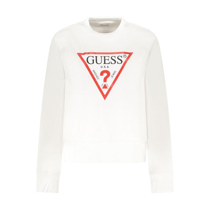 Guess Jeans White Cotton Women Sweater with logo print, long sleeves, crew neck design.