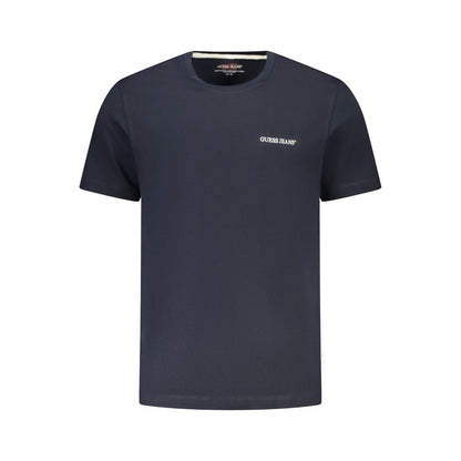 Guess Jeans Blue Cotton Men T-Shirt with crew-neck design and Guess logo, perfect for casual wear.