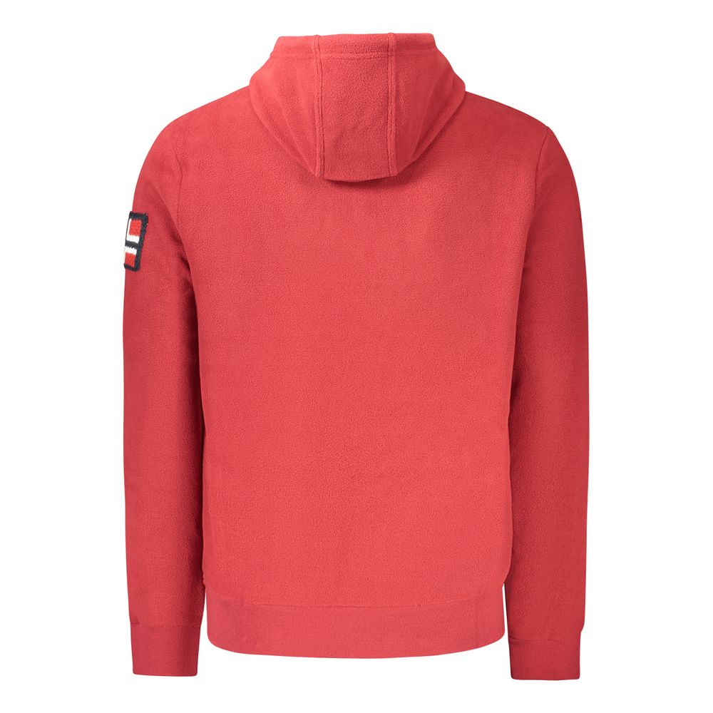 Back view of Norway 1963 Red Polyester Men Sweater with hood and embroidered logo on sleeve, showcasing casual luxury and trendsetting elegance.