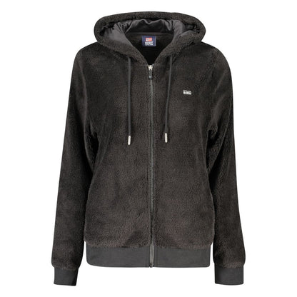 Norway 1963 Black Polyester Women's Jacket with hood, embroidery, and logo front view.