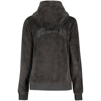 Back view of Norway 1963 Black Polyester Women's Jacket with hood and logo embroidery, featuring long sleeves and a cozy design.