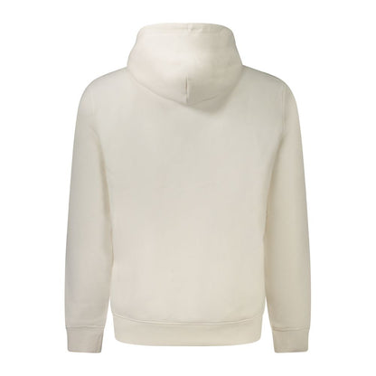 Back view of Tommy Hilfiger White Cotton Men Sweater with hood, showcasing casual luxury and iconic design details.