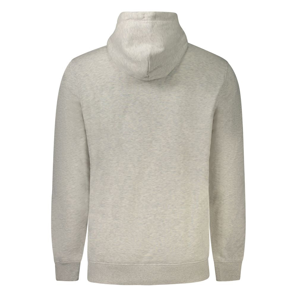 Tommy Hilfiger Gray Cotton Men Sweater featuring a back view with hood and long sleeves.