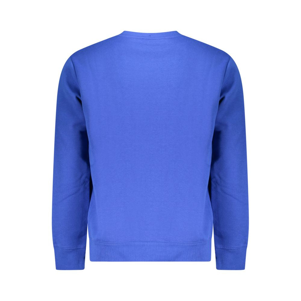 Back view of Norway 1963 Blue Cotton Mens Sweater in striking blue with crew neck and long sleeves.
