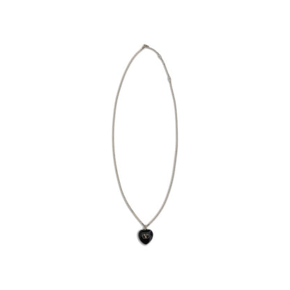 Valentino Garavani Black Brass Necklace with gold-tone finish, VLogo detail, adjustable length, and swivel lobster clasp.