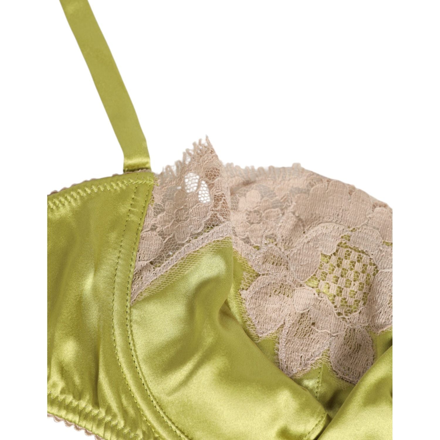 Dolce & Gabbana Lime Green Silk Satin Lace Padded Balconnet Underwear