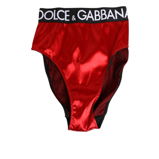 Dolce & Gabbana Red Satin High-Waist Briefs Logo Women Underwear