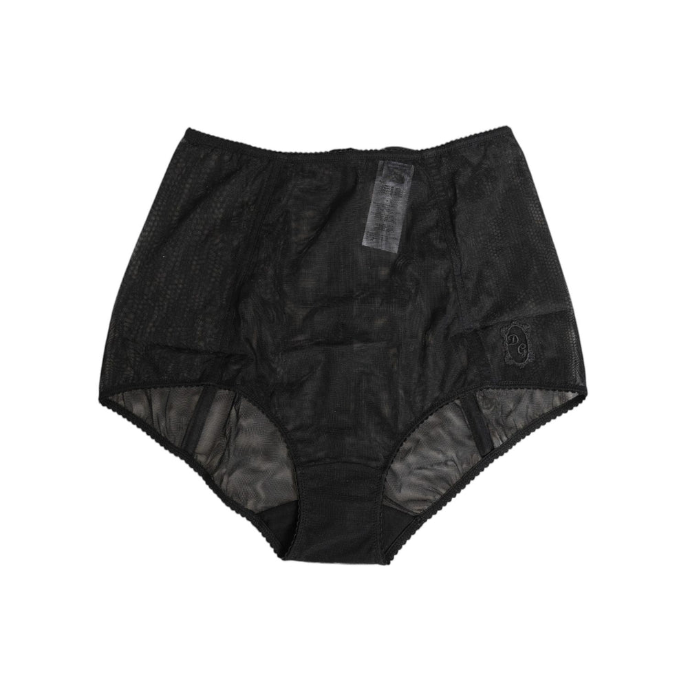 Dolce & Gabbana Black High Waist Mesh Sheer Shapewear Underwear with DG logo, made in Italy, crafted from polyamide and elastane.