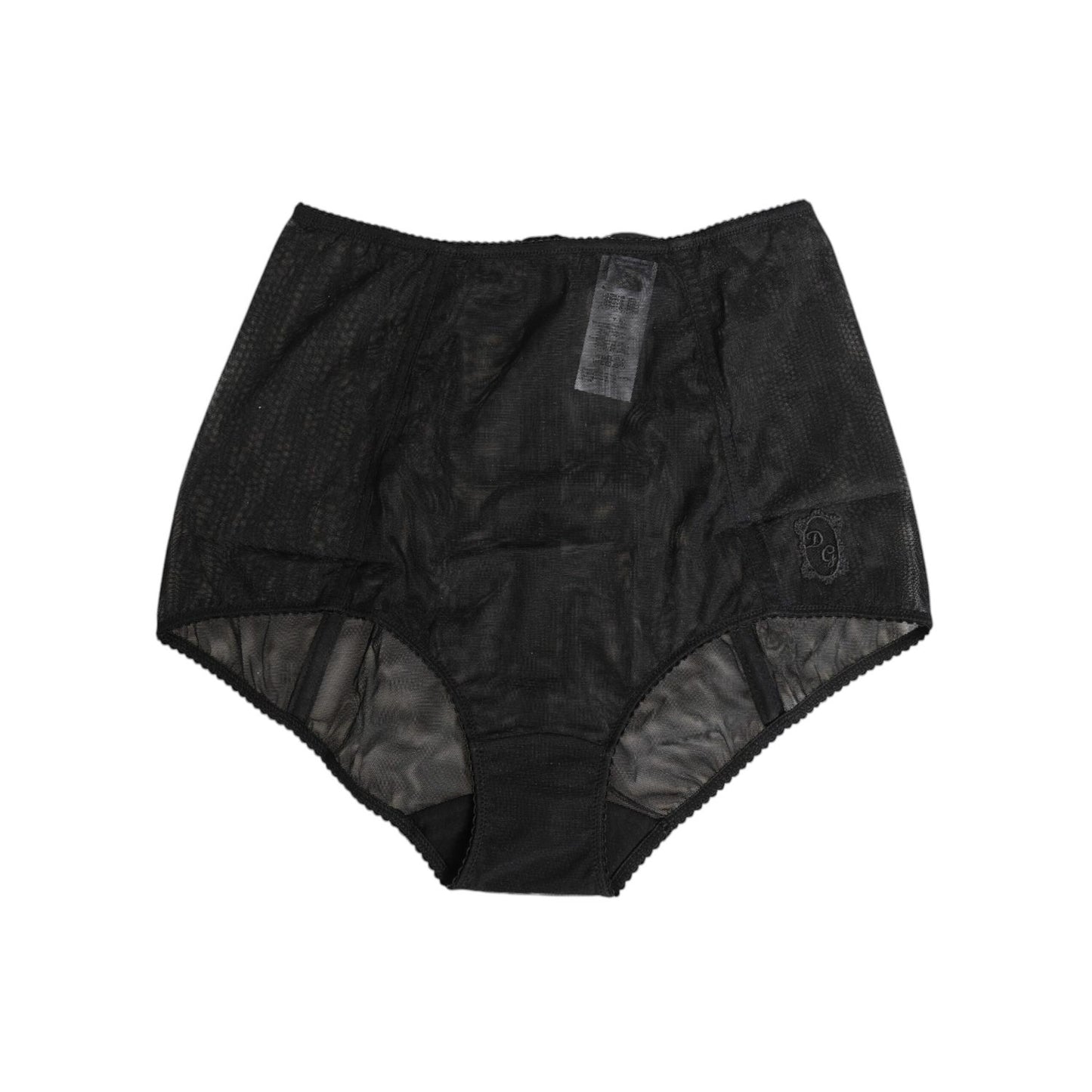 Dolce & Gabbana Black High Waist Mesh Sheer Shapewear Underwear with DG logo, made in Italy, crafted from polyamide and elastane.