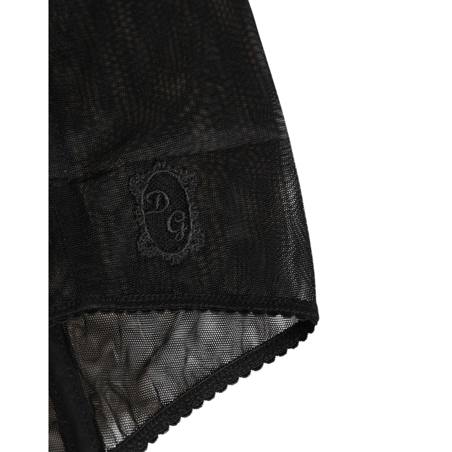 Dolce & Gabbana Black High Waist Mesh Sheer Shapewear Underwear with DG logo, made of nylon and spandex, elegant Italian design.